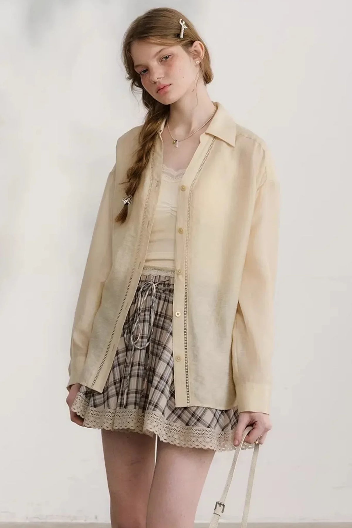 Plaid Lace Pleated Skirt