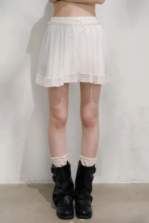 Plaid Lace Pleated Skirt