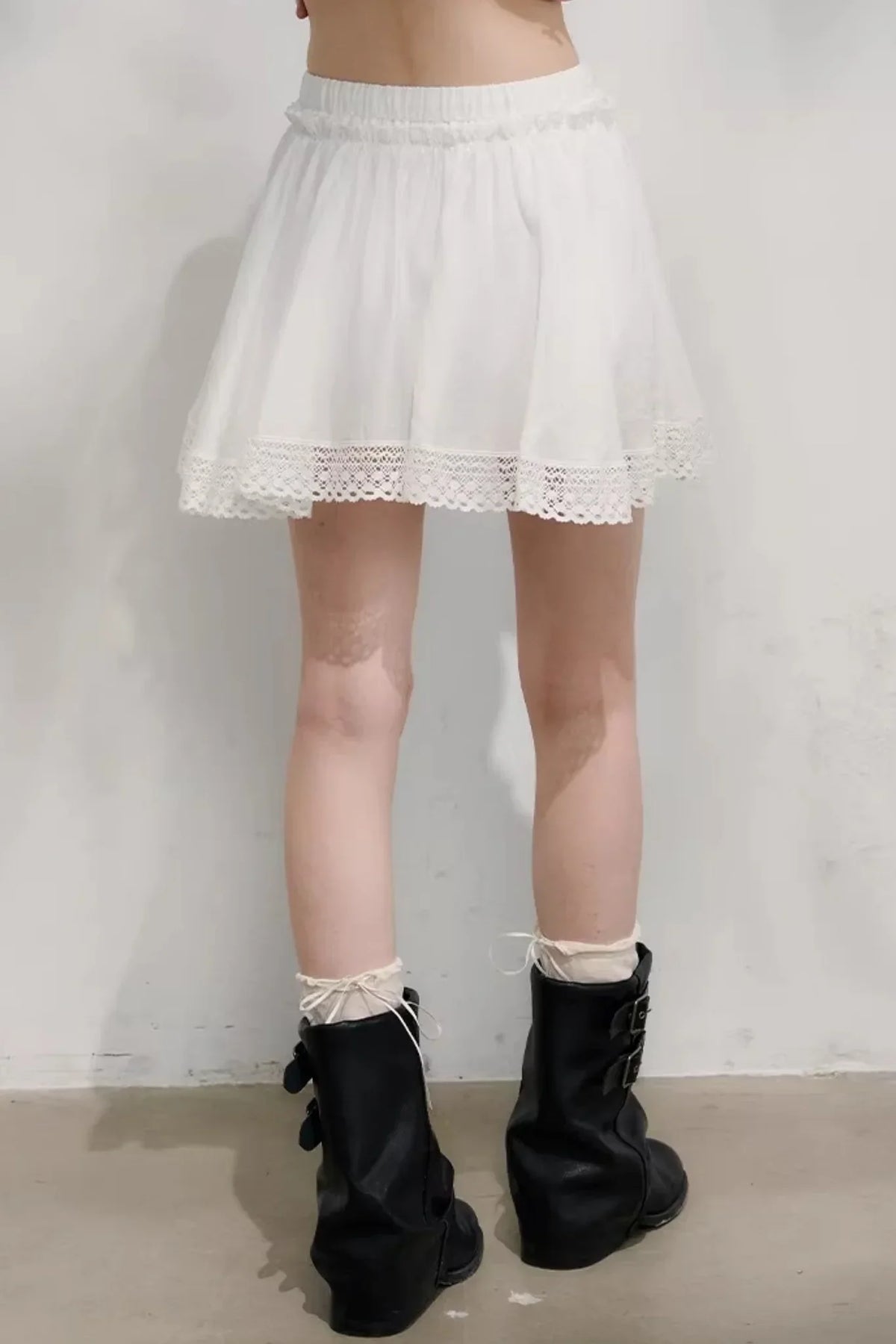 Plaid Lace Pleated Skirt