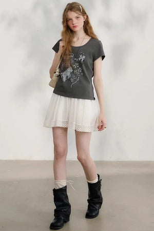 Plaid Lace Pleated Skirt