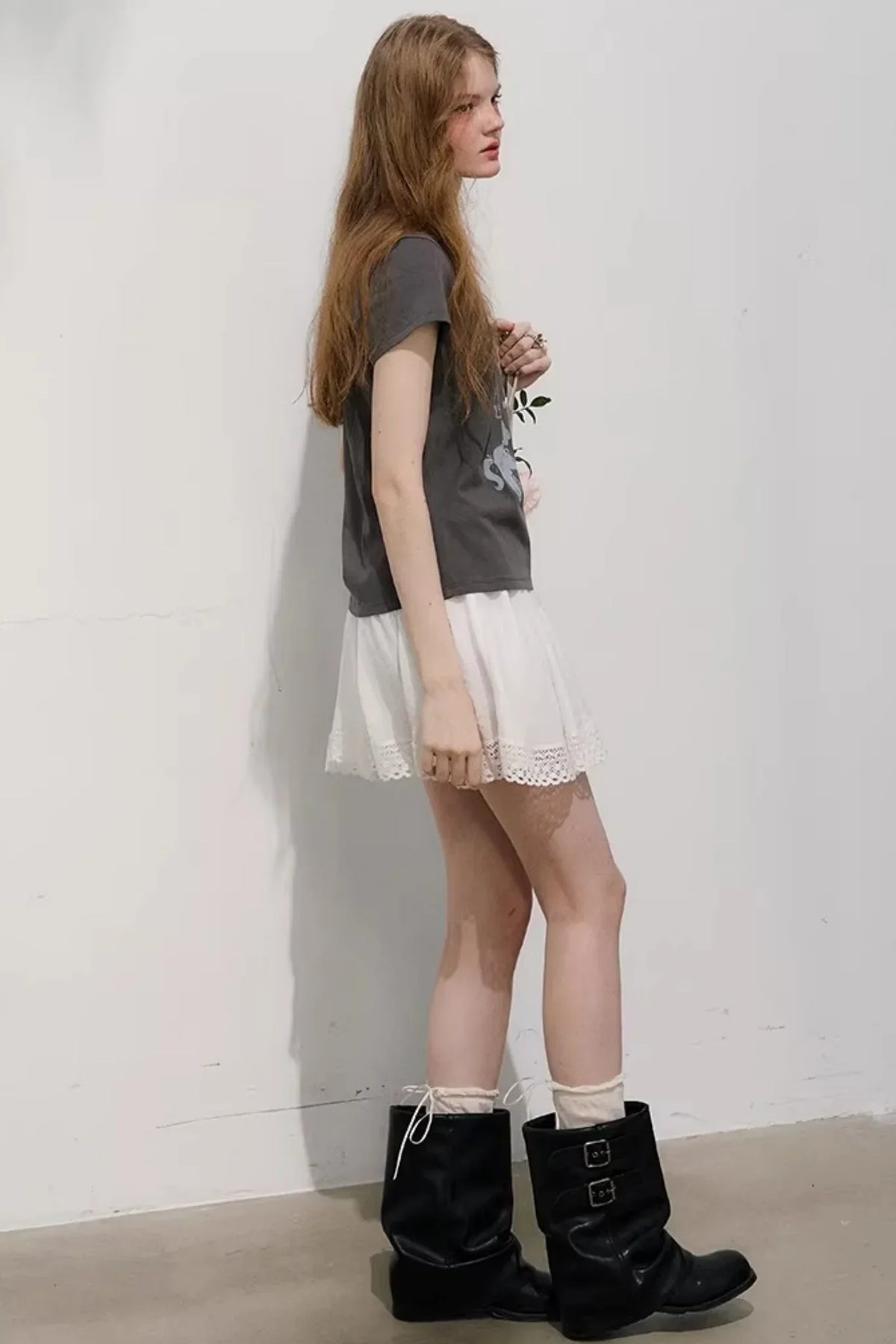Plaid Lace Pleated Skirt