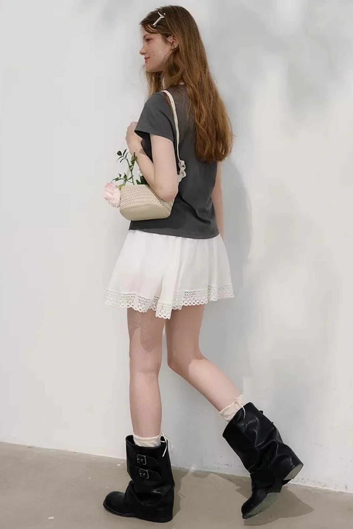 Plaid Lace Pleated Skirt