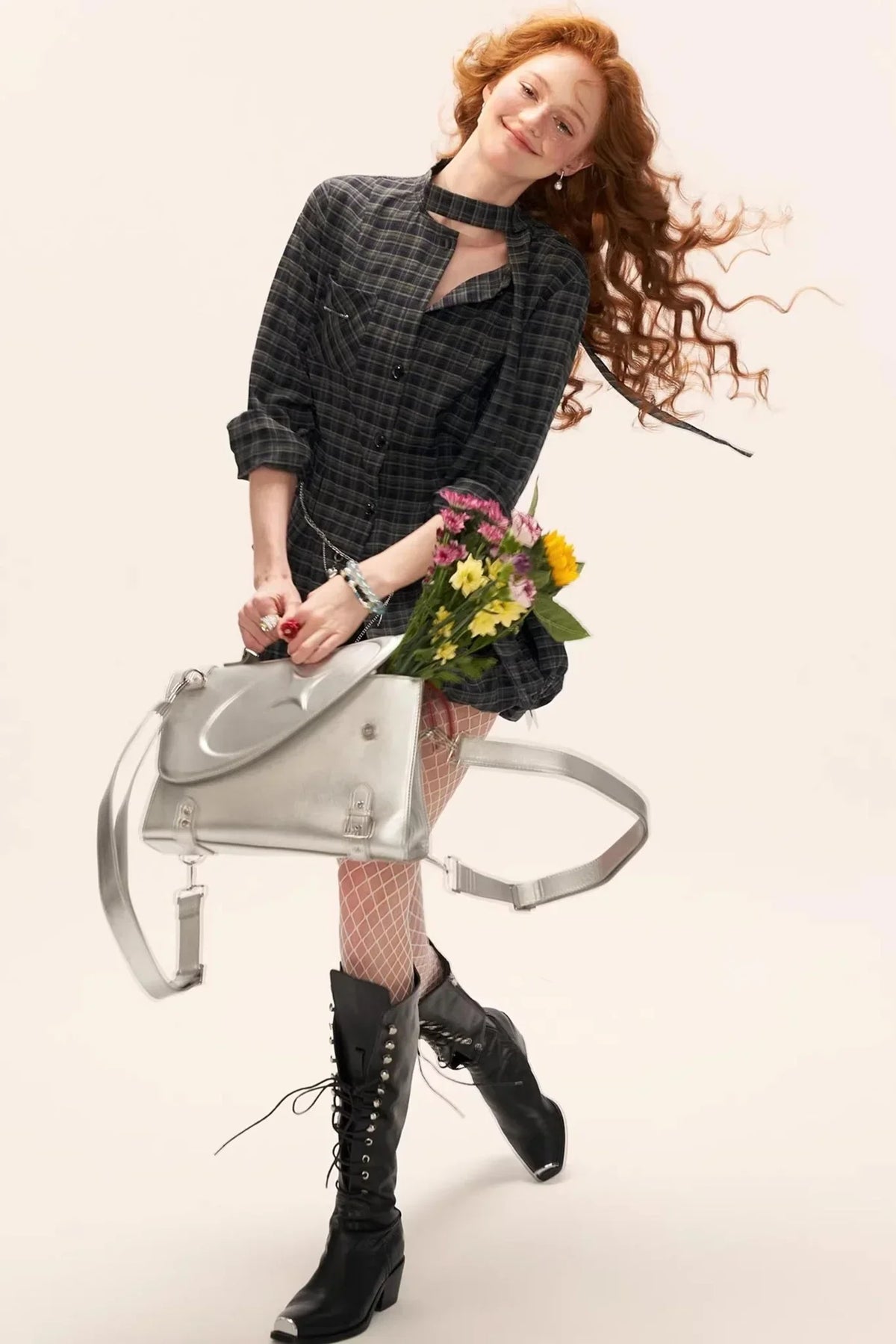 Plaid Lace-Up Blouse Set-Up
