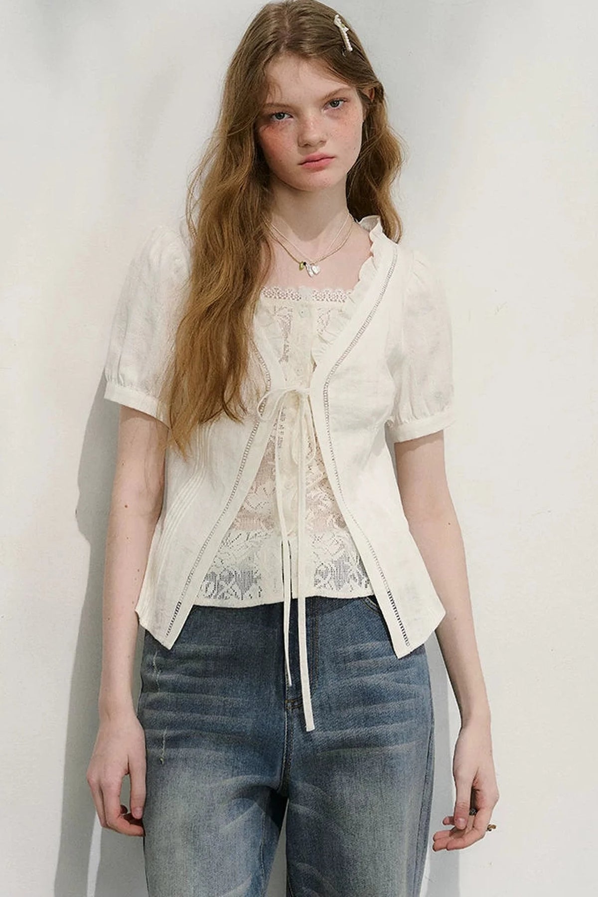 Plaid Lace Vintage Blouse