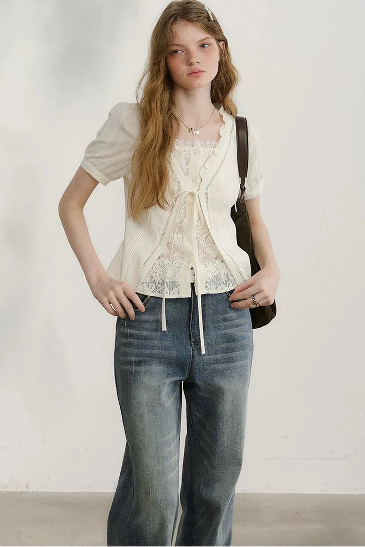 Plaid Lace Vintage Blouse