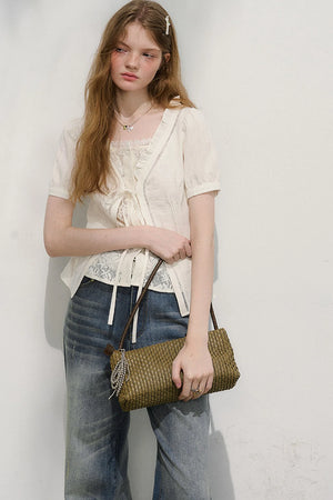 Plaid Lace Vintage Blouse