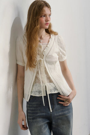 Plaid Lace Vintage Blouse