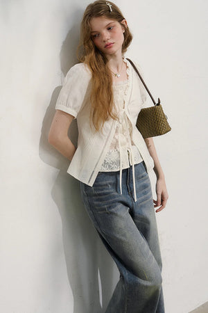 Plaid Lace Vintage Blouse