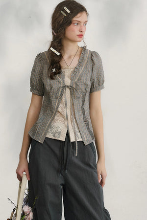 Plaid Lace Vintage Blouse