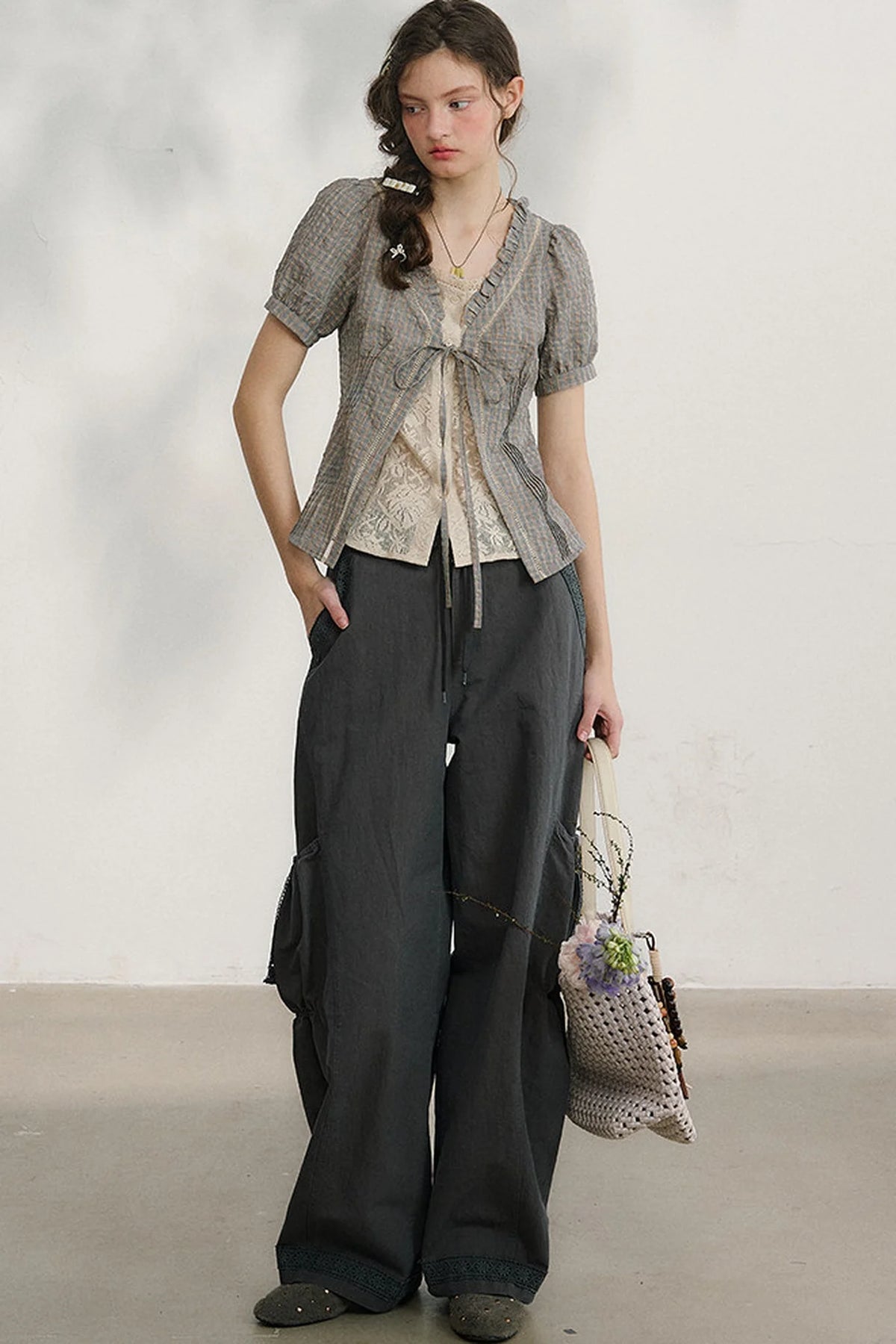 Plaid Lace Vintage Blouse