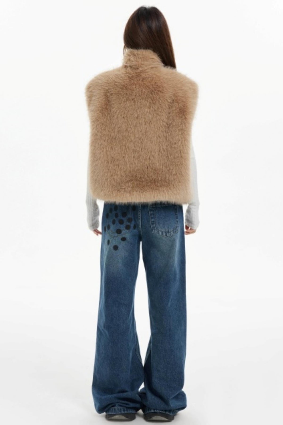 Plaid Lined Fur Vest Reversible Jacket