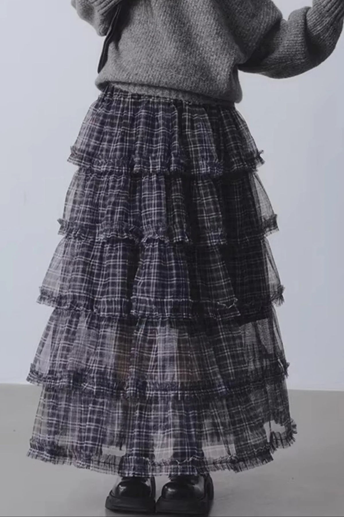 Plaid Mesh Patchwork Skirt