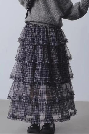 Plaid Mesh Patchwork Skirt