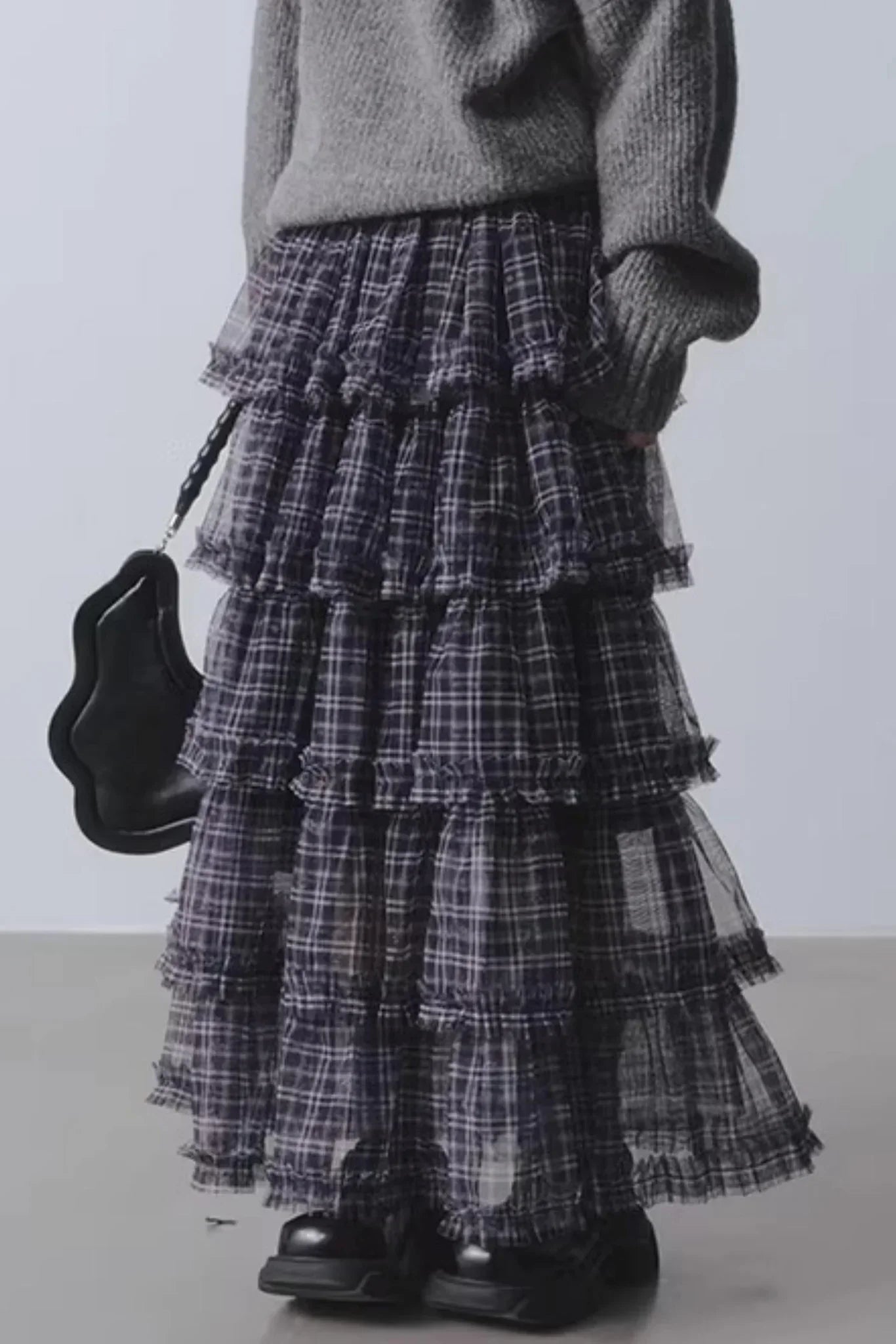 Plaid Mesh Patchwork Skirt