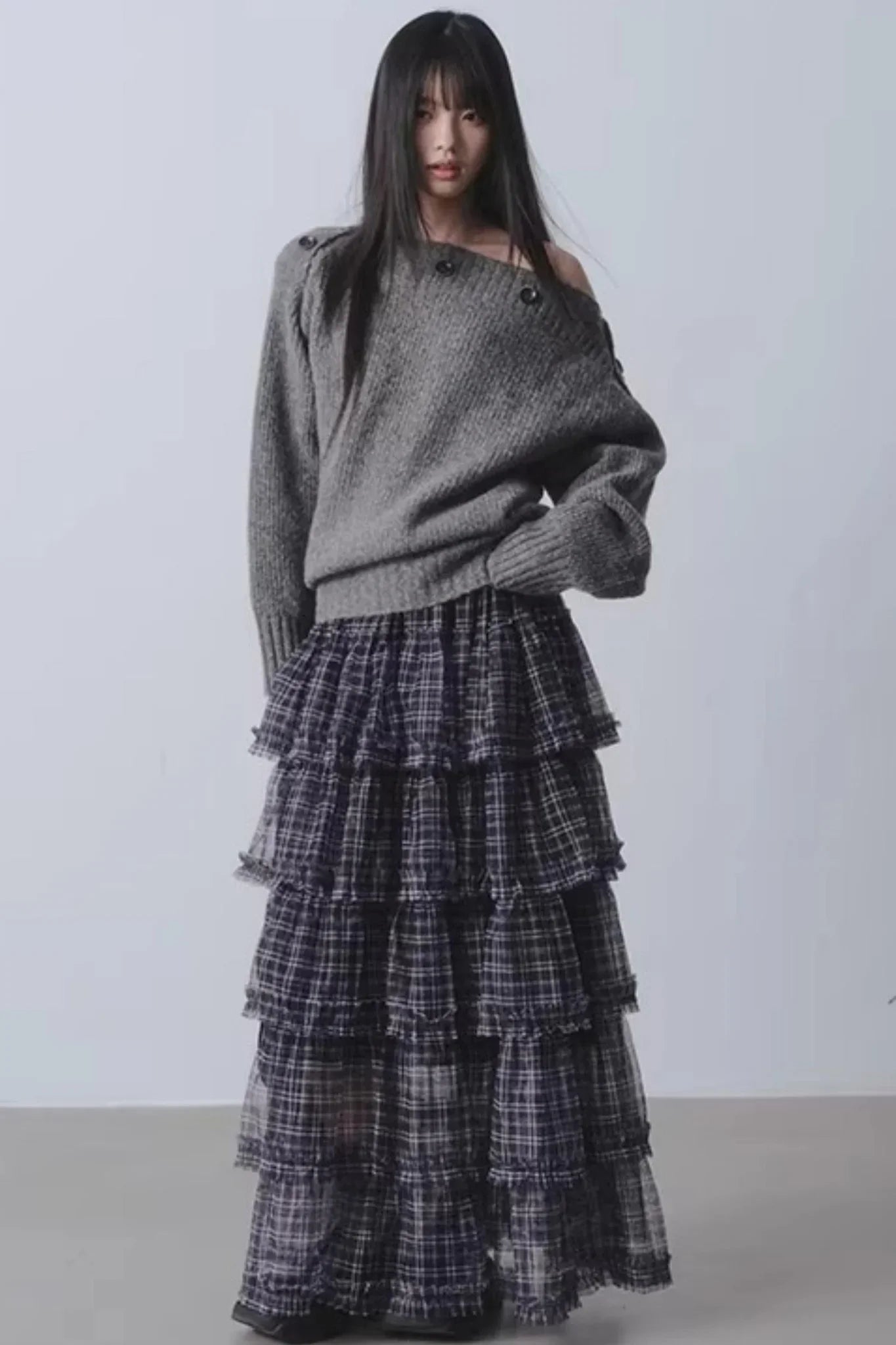 Plaid Mesh Patchwork Skirt
