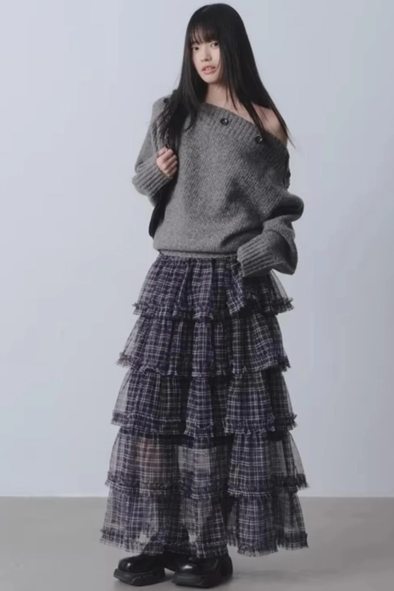 Plaid Mesh Patchwork Skirt