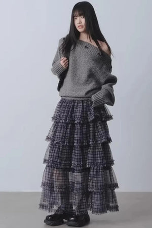 Plaid Mesh Patchwork Skirt