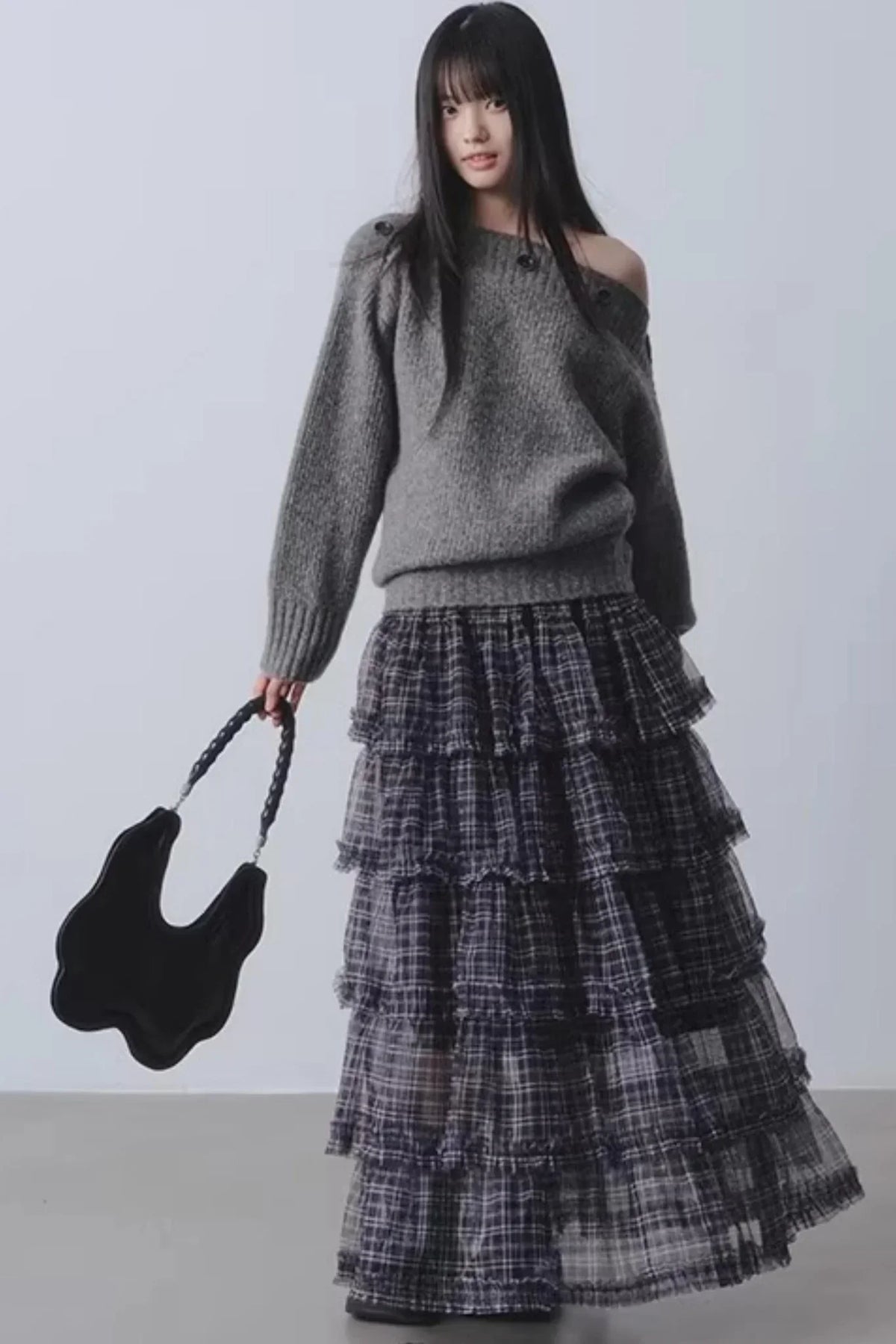 Plaid Mesh Patchwork Skirt