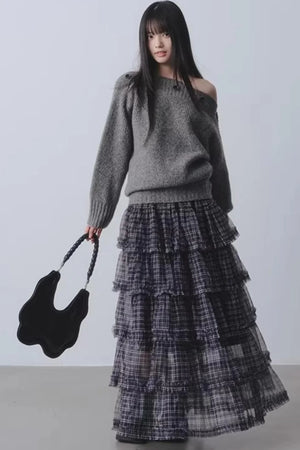 Plaid Mesh Patchwork Skirt