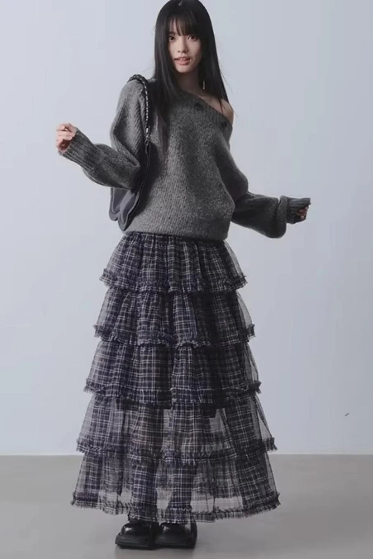 Plaid Mesh Patchwork Skirt