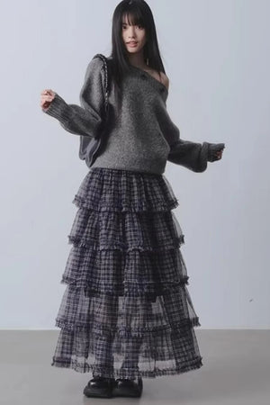 Plaid Mesh Patchwork Skirt