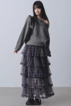 Plaid Mesh Patchwork Skirt