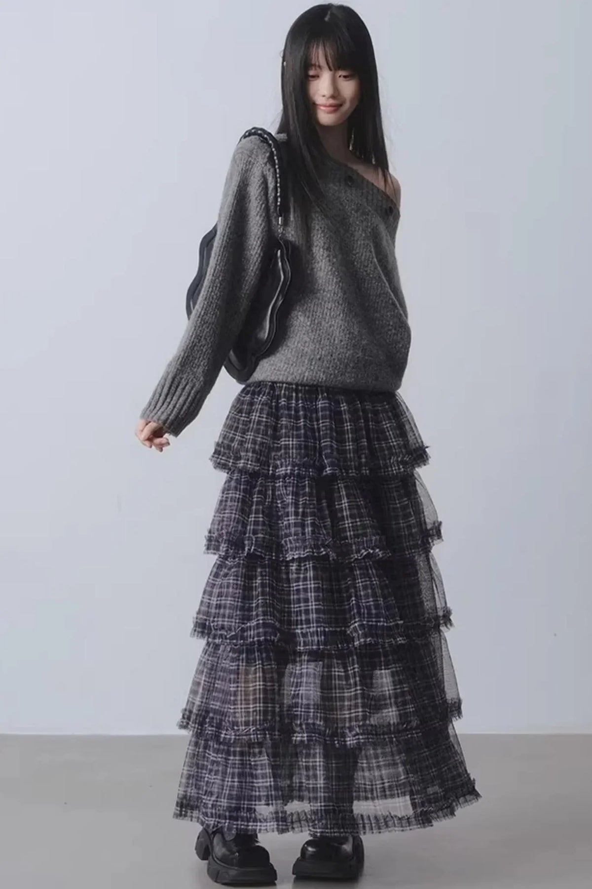 Plaid Mesh Patchwork Skirt