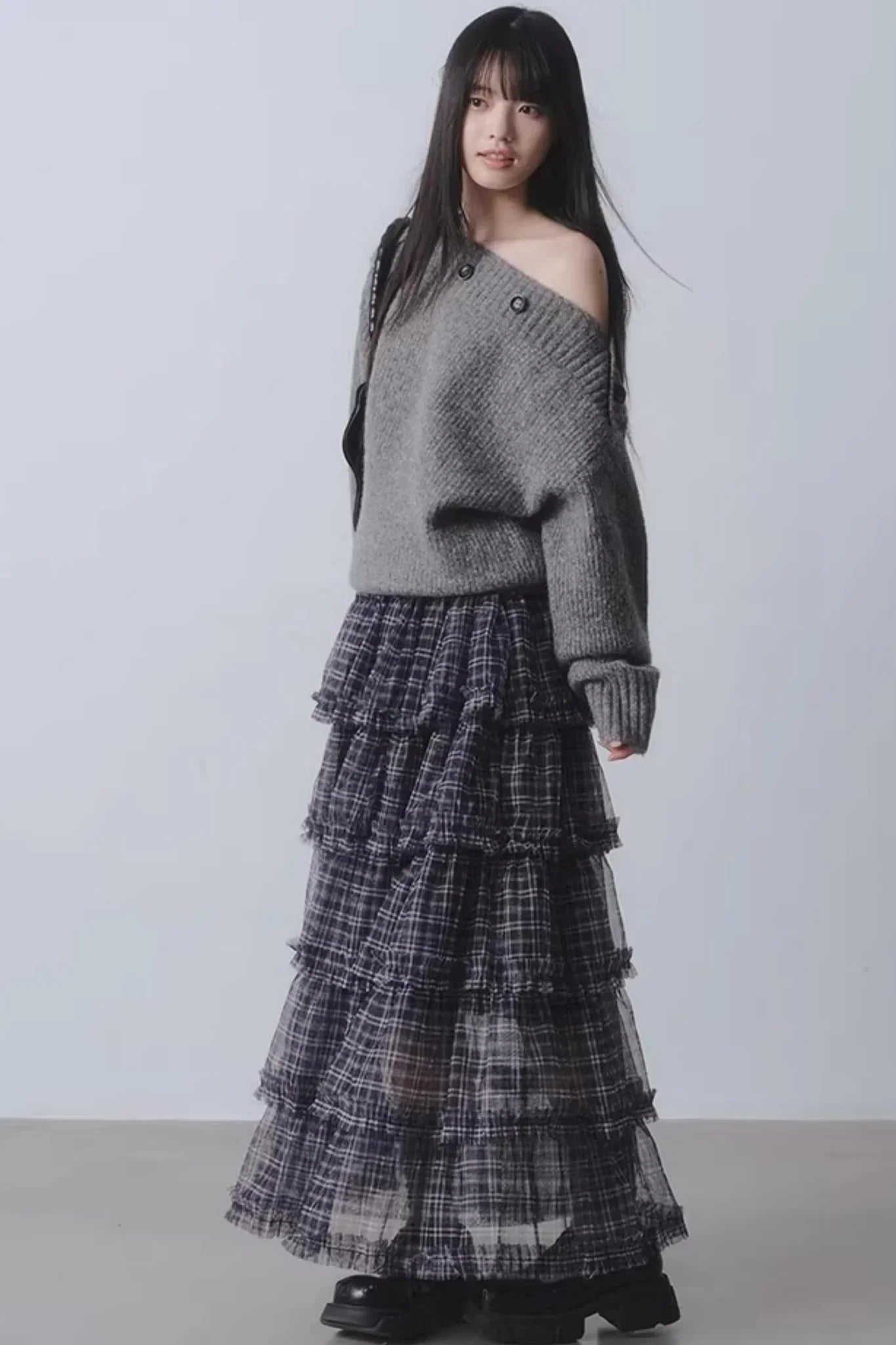 Plaid Mesh Patchwork Skirt