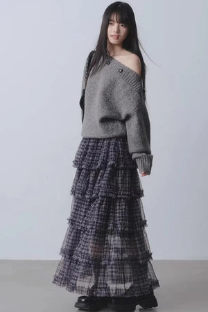 Plaid Mesh Patchwork Skirt