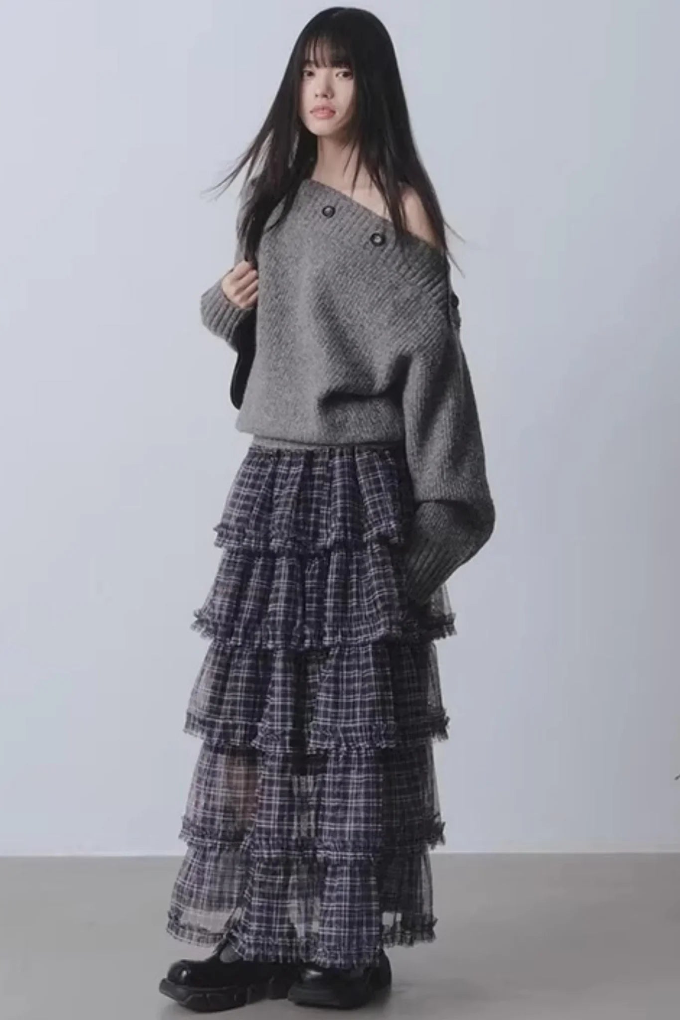 Plaid Mesh Patchwork Skirt