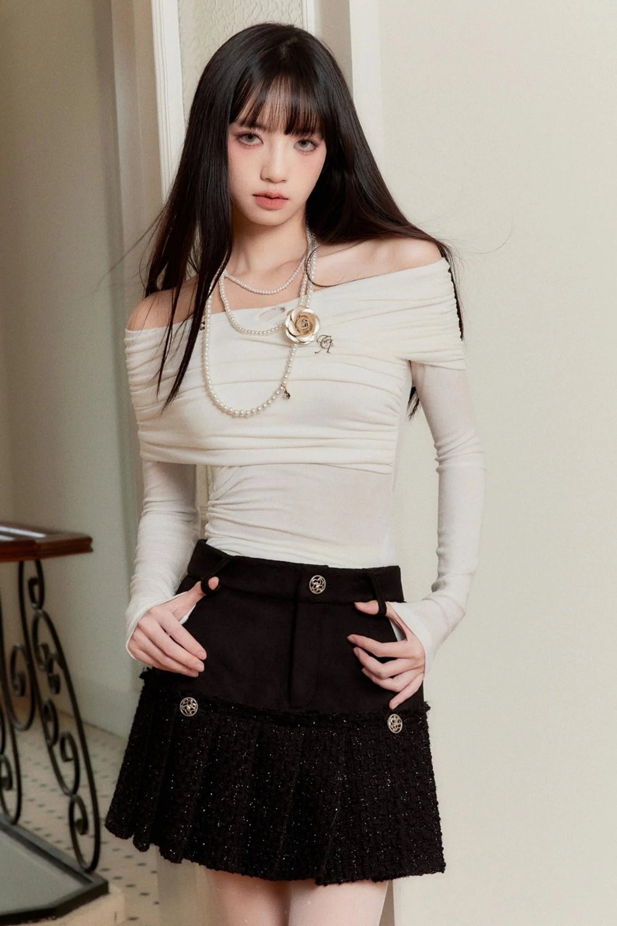 Plaid Metal Chain A-Line Skirt