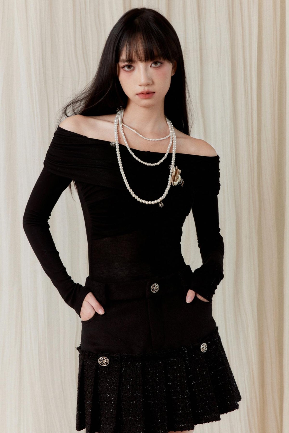 Plaid Metal Chain A-Line Skirt
