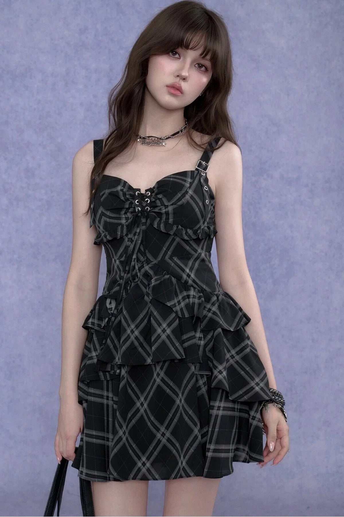 Plaid Metal Strap Dress Set-Up