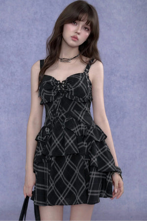 Plaid Metal Strap Dress Set-Up
