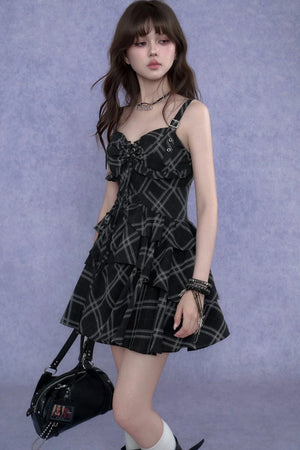 Plaid Metal Strap Dress Set-Up