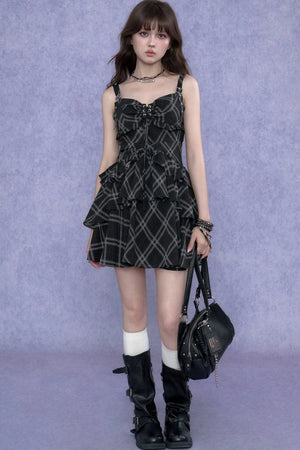 Plaid Metal Strap Dress Set-Up
