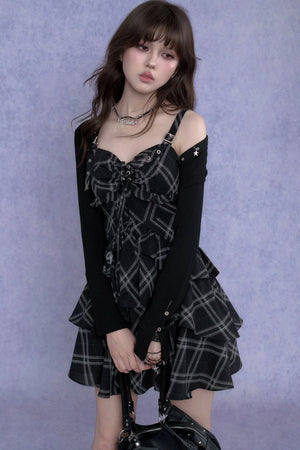 Plaid Metal Strap Dress Set-Up