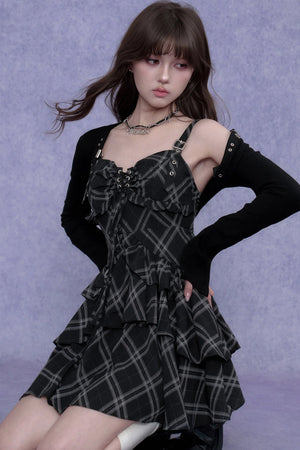 Plaid Metal Strap Dress Set-Up