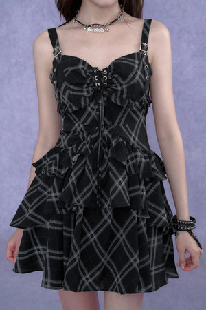 Plaid Metal Strap Dress Set-Up