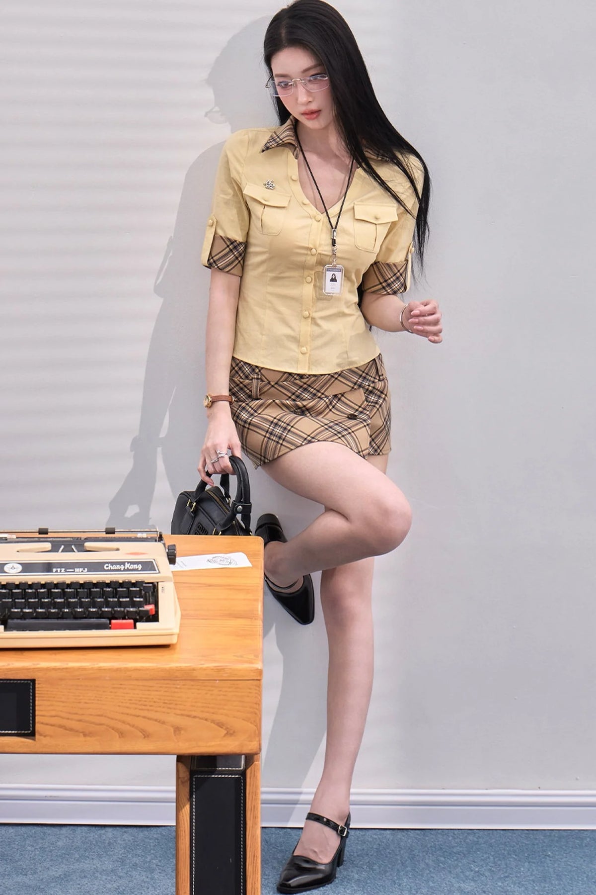 Plaid Patchwork Blouse Set-Up