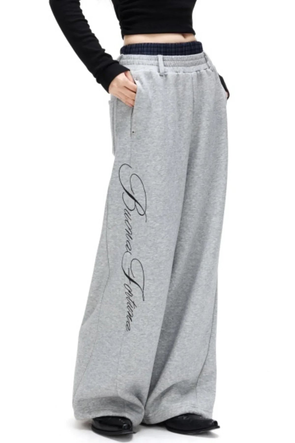 Plaid Patchwork Fleece-Lined Pants