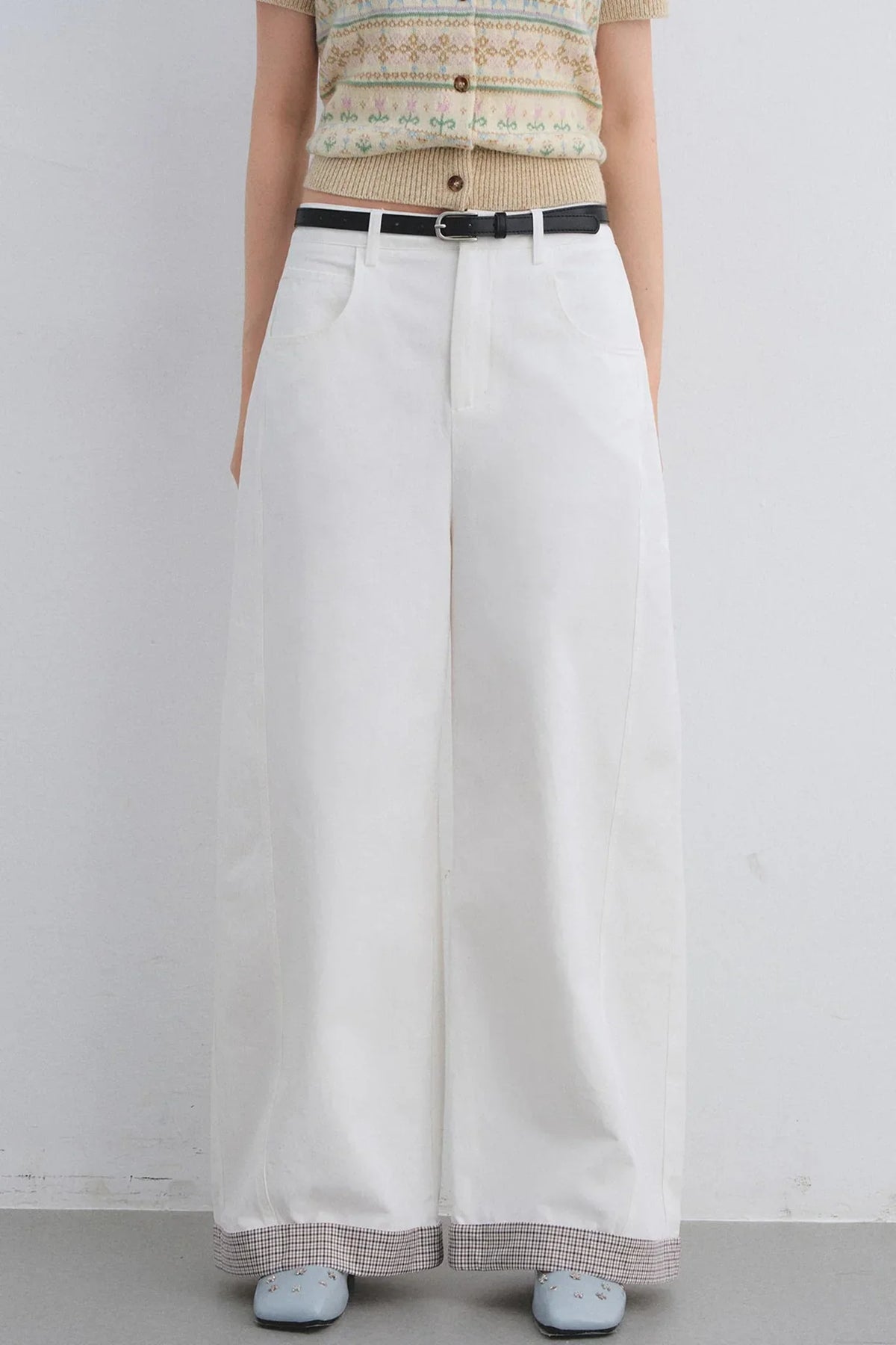 Plaid Patchwork High-Waisted Pants