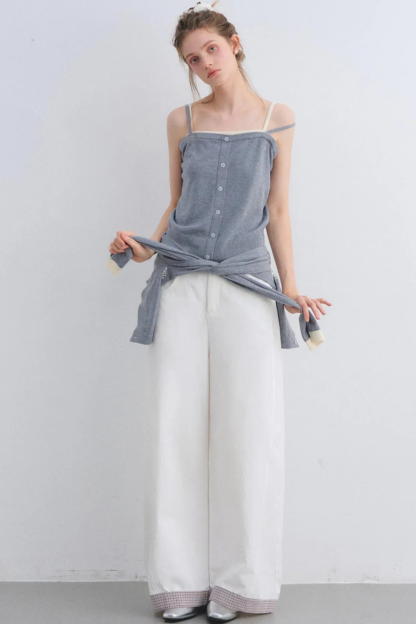 Plaid Patchwork High-Waisted Pants