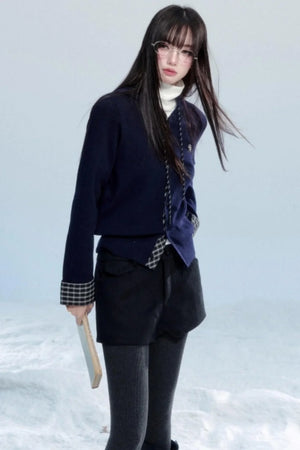 Plaid Patchwork Hooded Cardigan