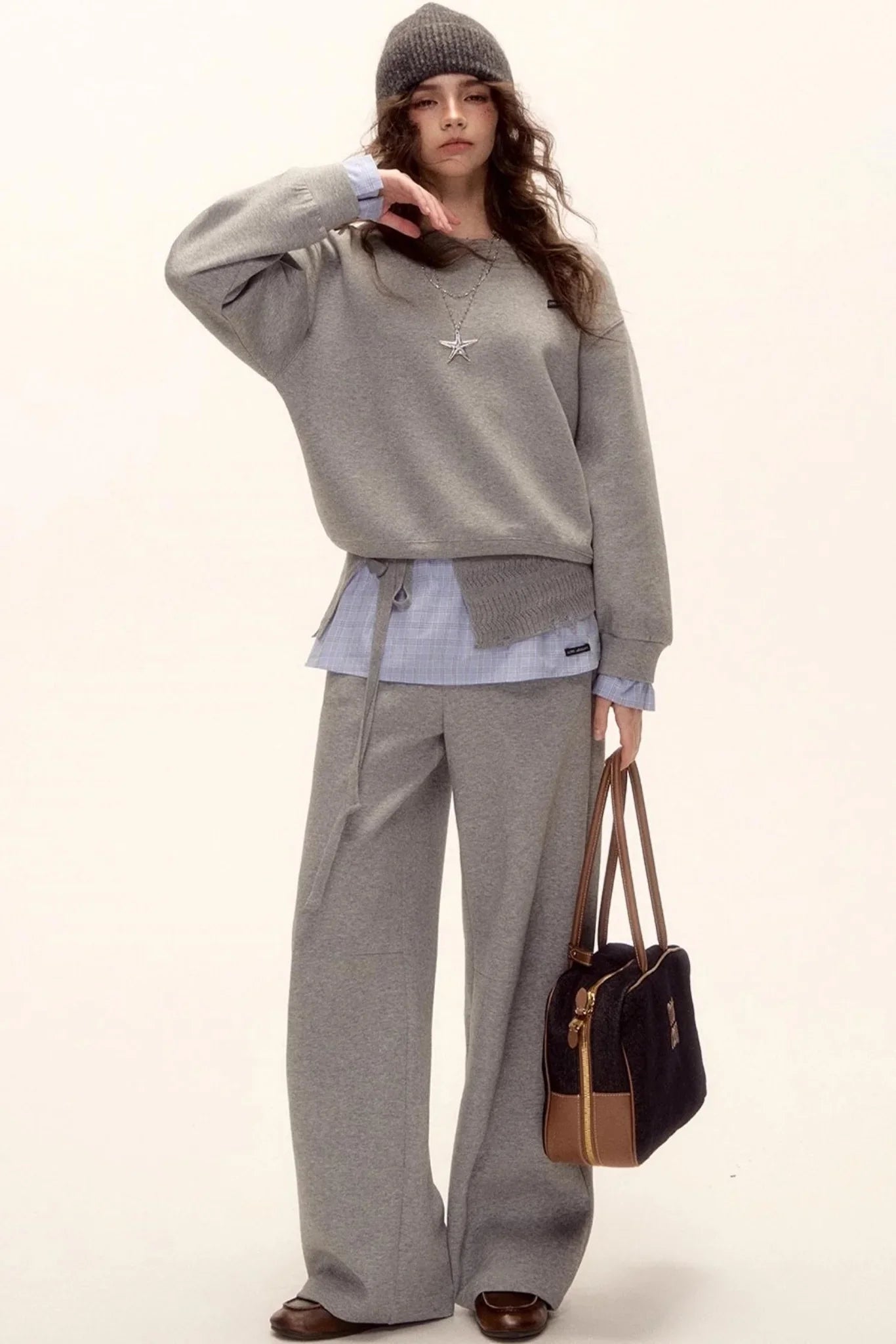 Plaid Patchwork Knit Sweater Set-Up