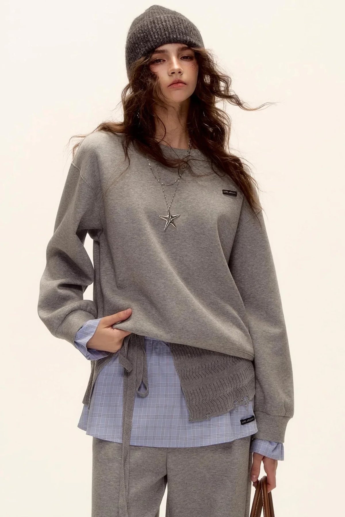 Plaid Patchwork Knit Sweater Set-Up