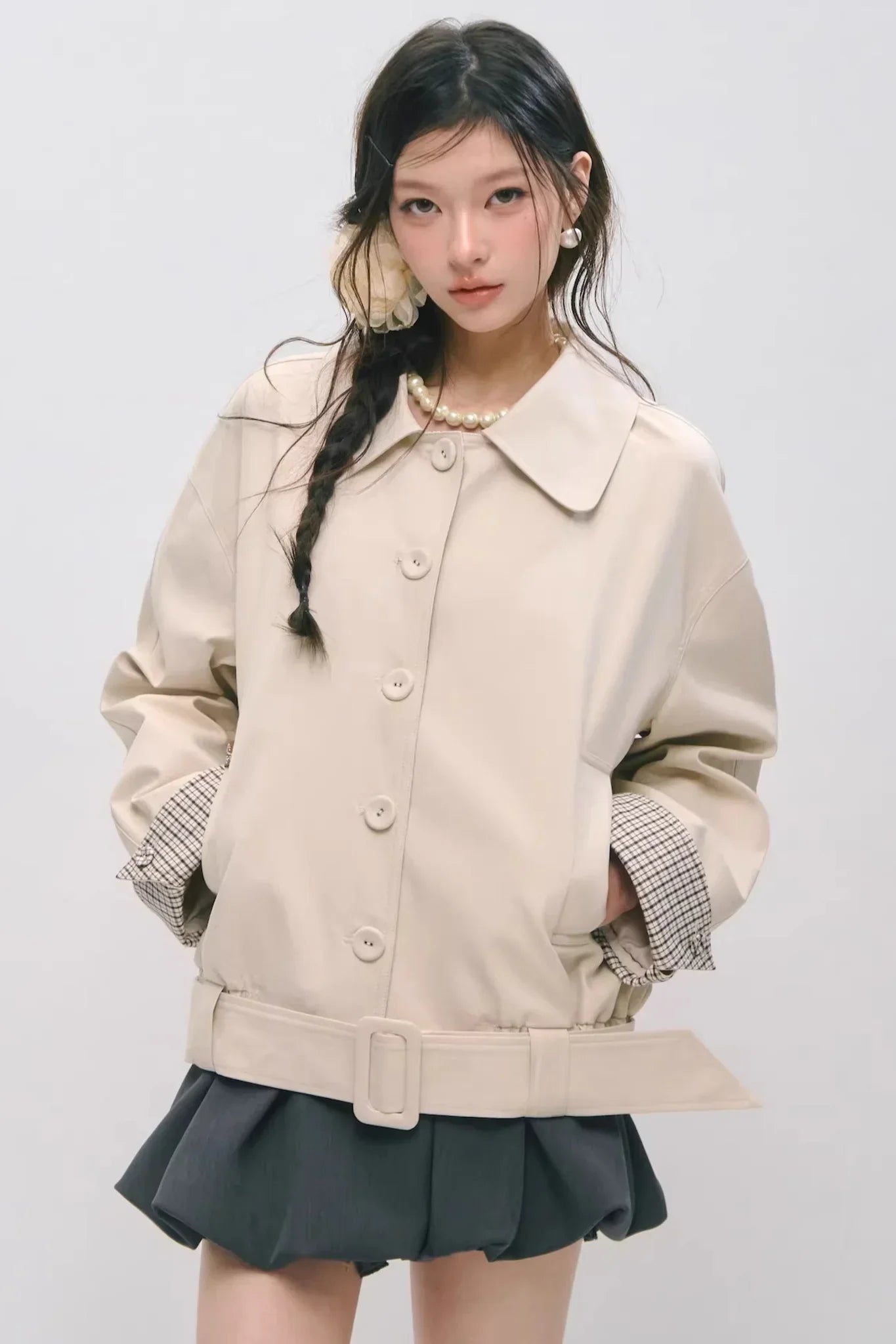 Plaid Patchwork Lapel Buttoned Jacket