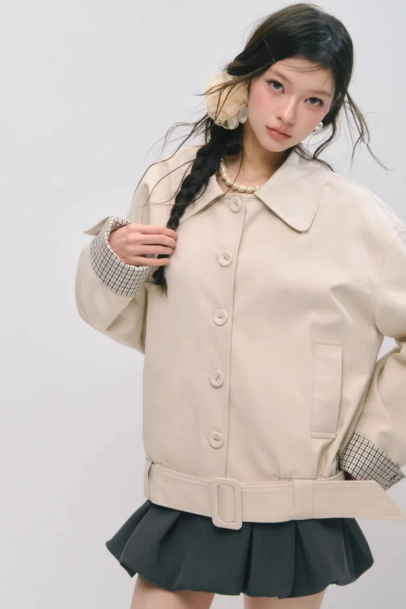 Plaid Patchwork Lapel Buttoned Jacket