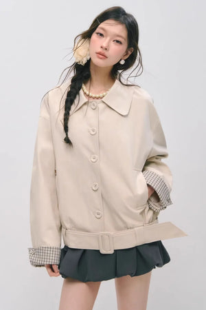 Plaid Patchwork Lapel Buttoned Jacket