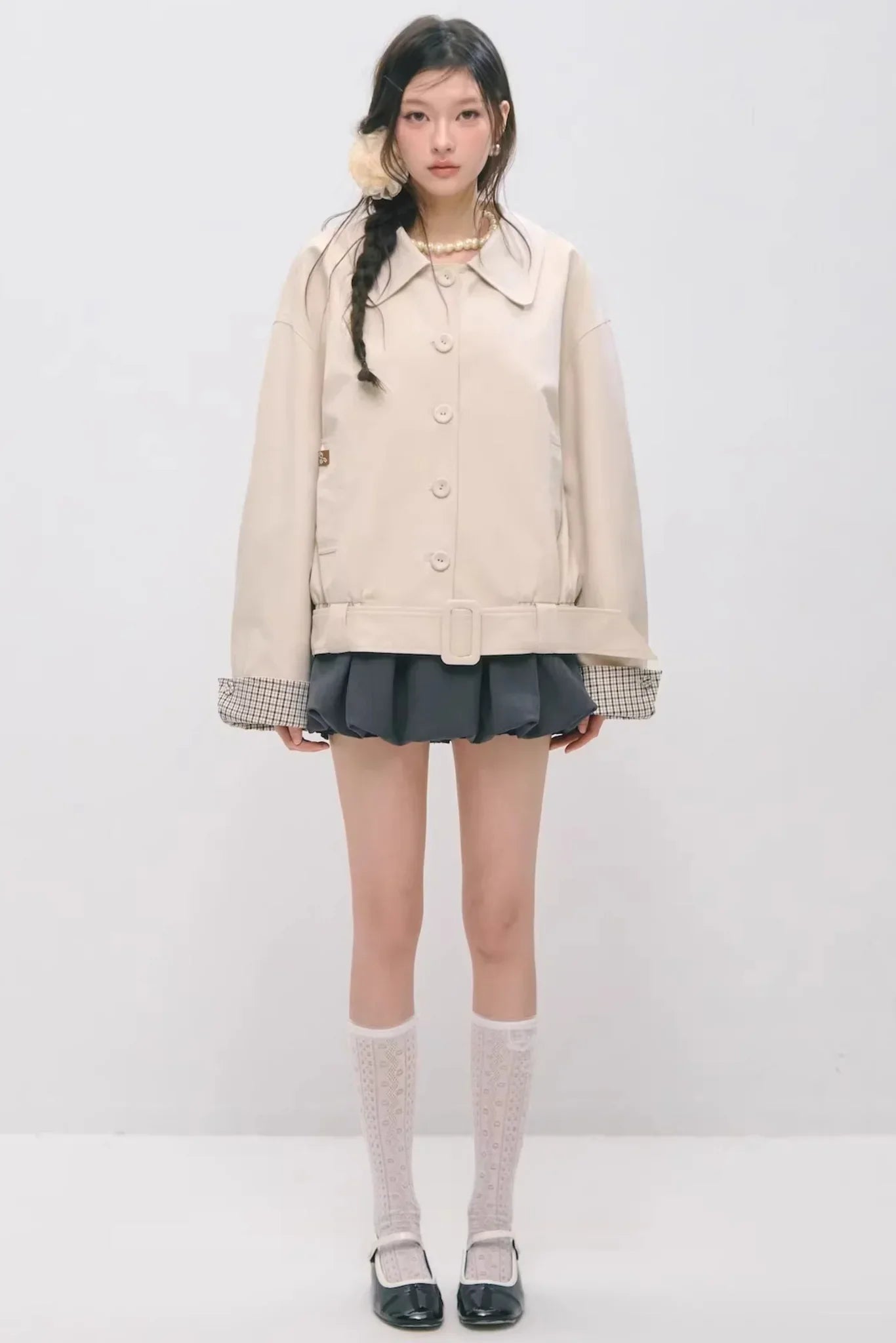Plaid Patchwork Lapel Buttoned Jacket
